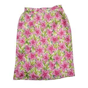 Vintage Talbots Pink Green Floral Silk Pencil Skirt Back Vent Zipper Lined Sz 10